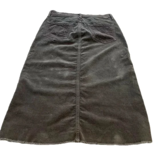 MOTHER Gray Corduroy Midi Skirt Frayed Raw Hem Size 24 - Picture 3 of 13
